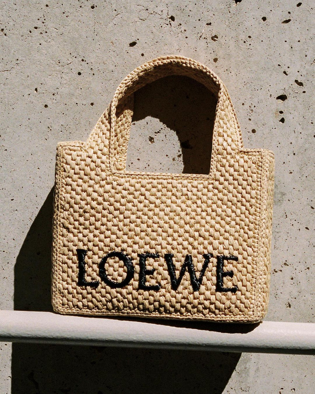 Mini LOEWE Font Tote in raffia