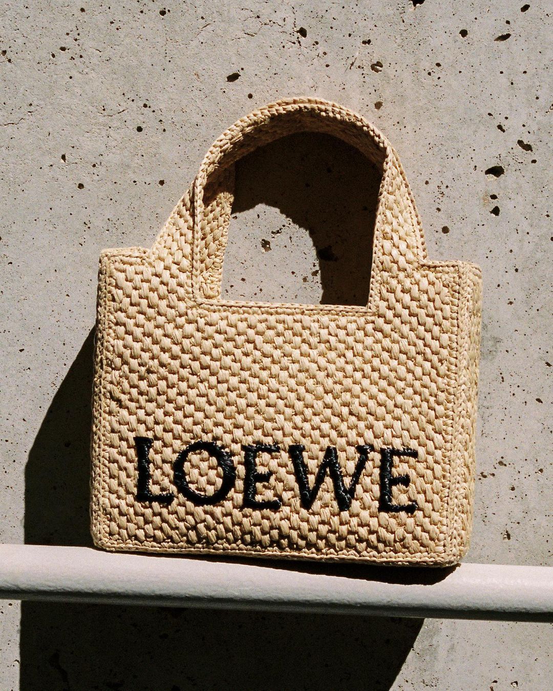 Mini LOEWE Font Tote in raffia
